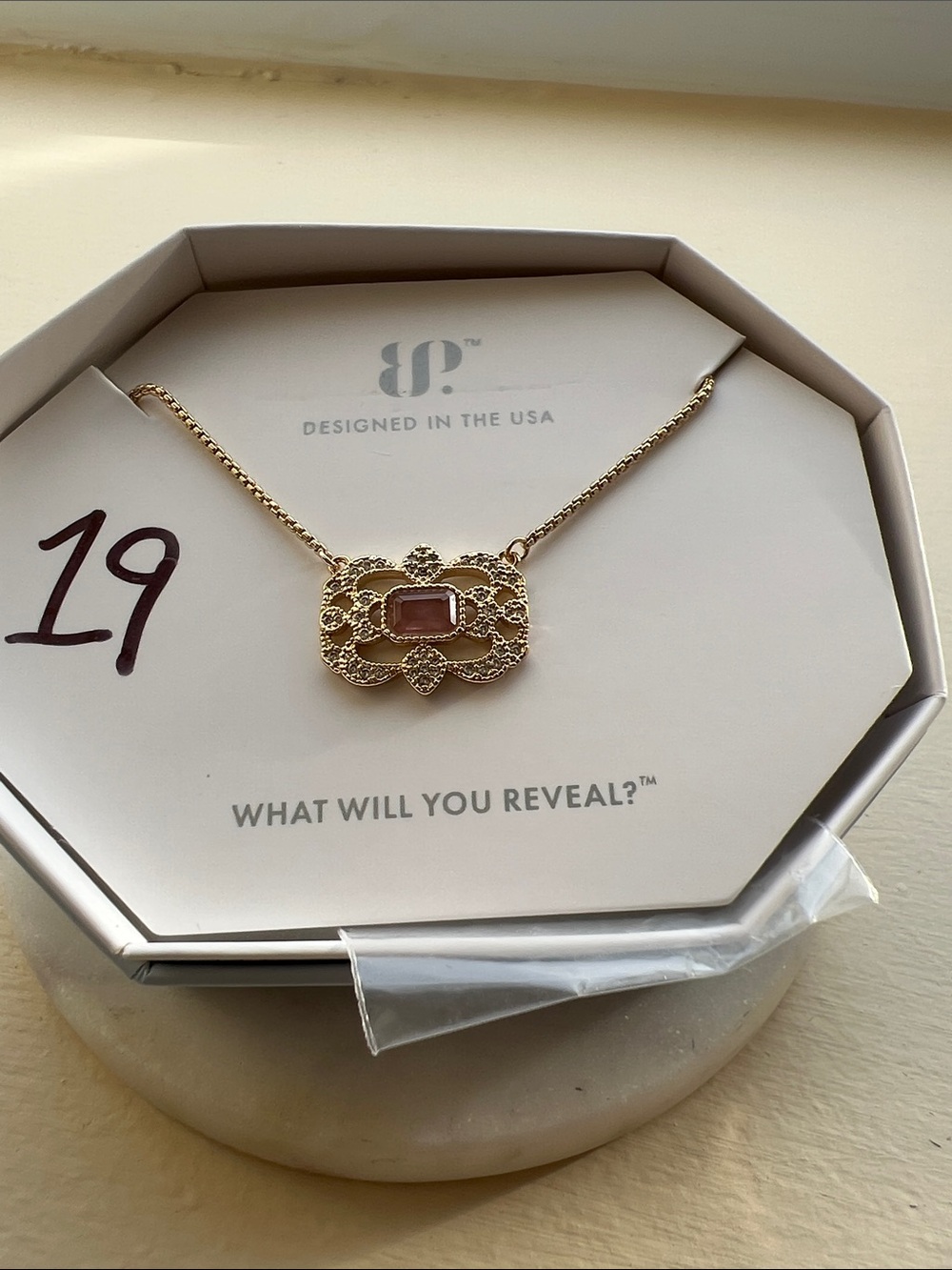 Gold Filigree Pendant Necklace with Pink Center Stone